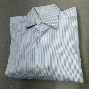 Ermenegildo Zegna Shirt Mens 15 38 Blue Dress Striped Button French Spread Sport